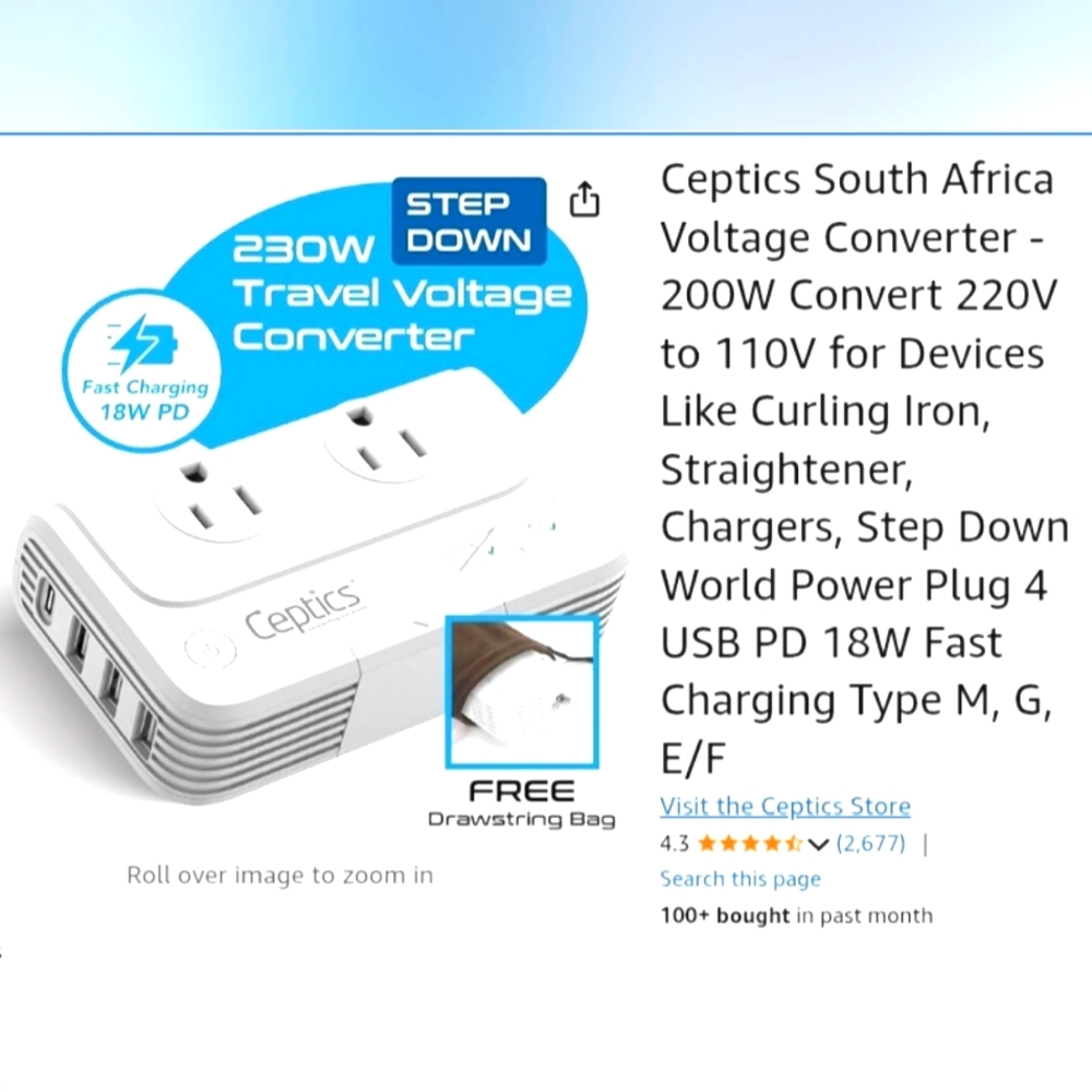 Ceptics South Africa Voltage Converter - 200W Convert 220V to 110V for Devices L